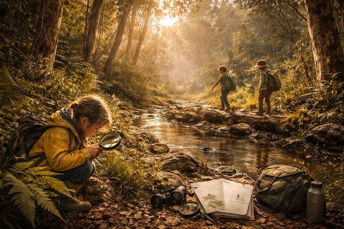 Children participating in bush kindergarten outdoor learning in an Australian natural environment