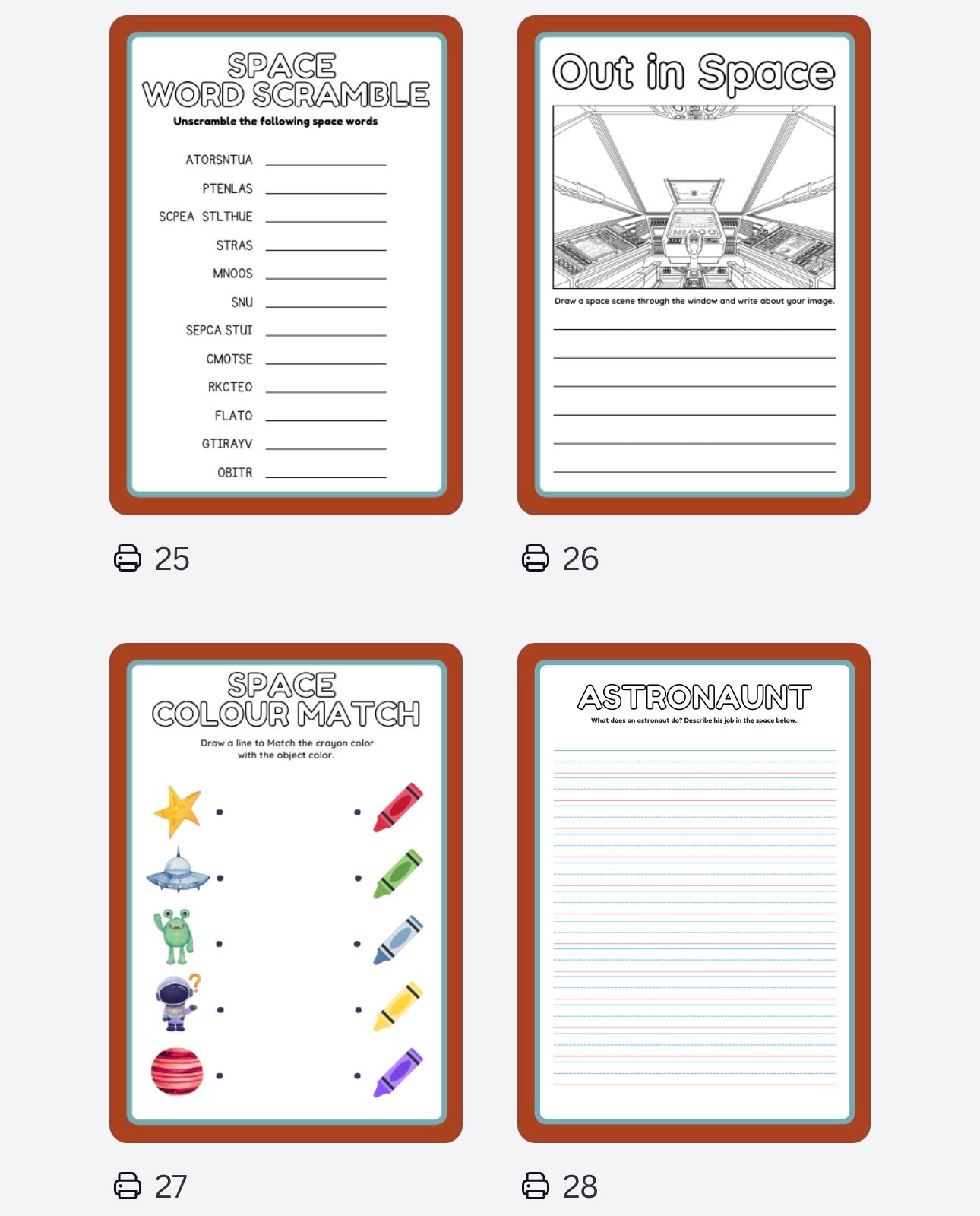 🌌 Space Fun Activity Book (28 Pages) – Digital Download